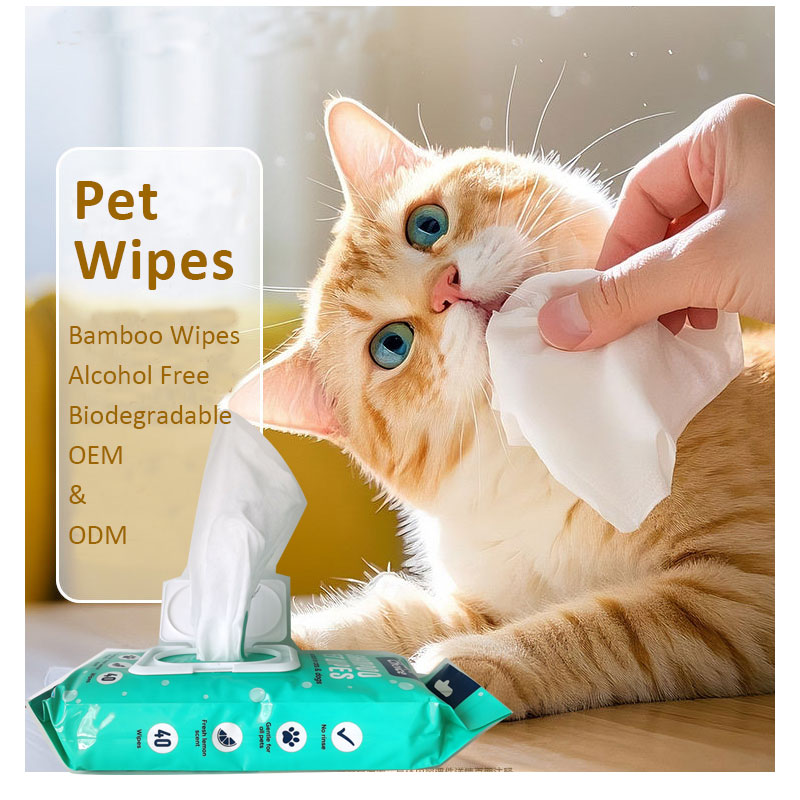 Biodegradable 100% Bamboo Nonwoven Organic Eco-Friendly Plastic-free Coconut Scented Pet Wipes for Dogs Cats Paws Body Cleaning