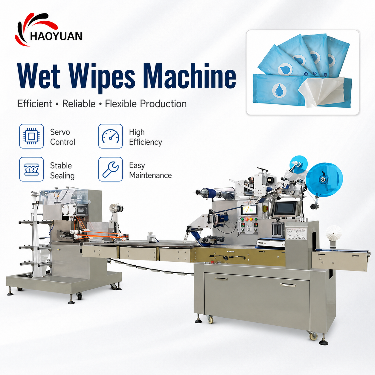 HAOYUAN JBK-260S Automatic Baby Skincare Wipes High Speed CE Certified Quality Touch Production Line Wet Wipes Machine
