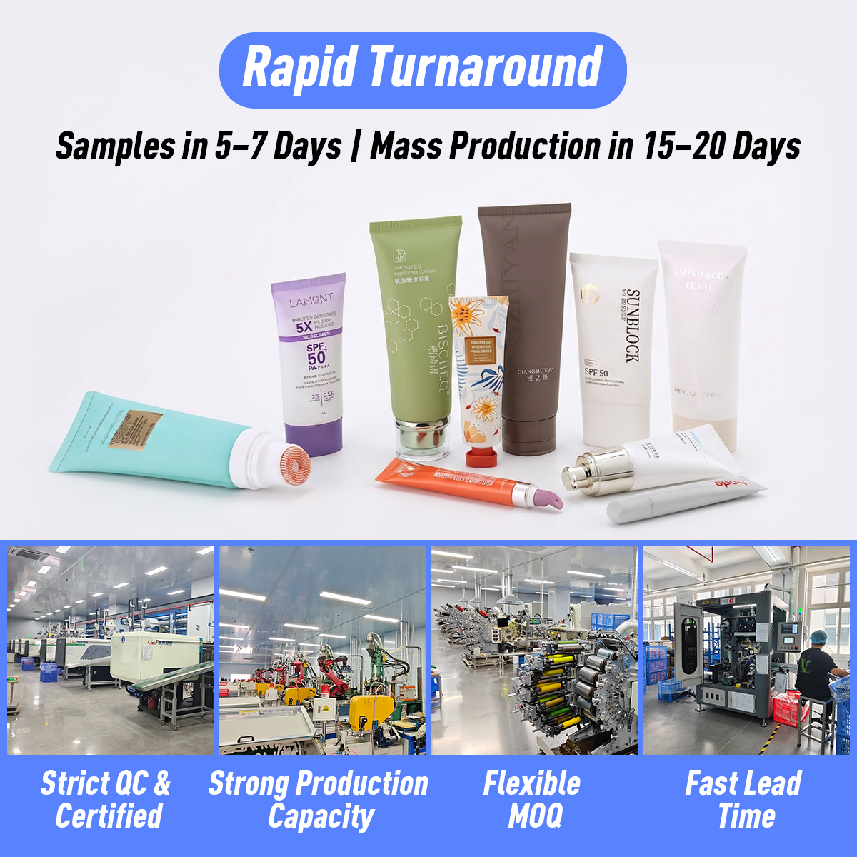 OEM&amp;ODM Body Lotion Tube for Dry Skin PBL Offset Print 200ml D50 Flip Top No Leak High Barrier BRC Container