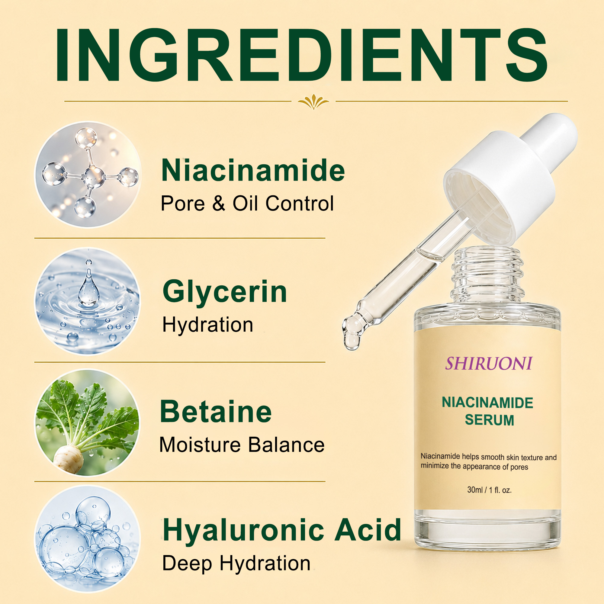 Private Label Vegan Niacinamide Serum Hyaluronic Acid Brightening Pore Shrinking Hydrating Skin Tone Correcting Face Essence