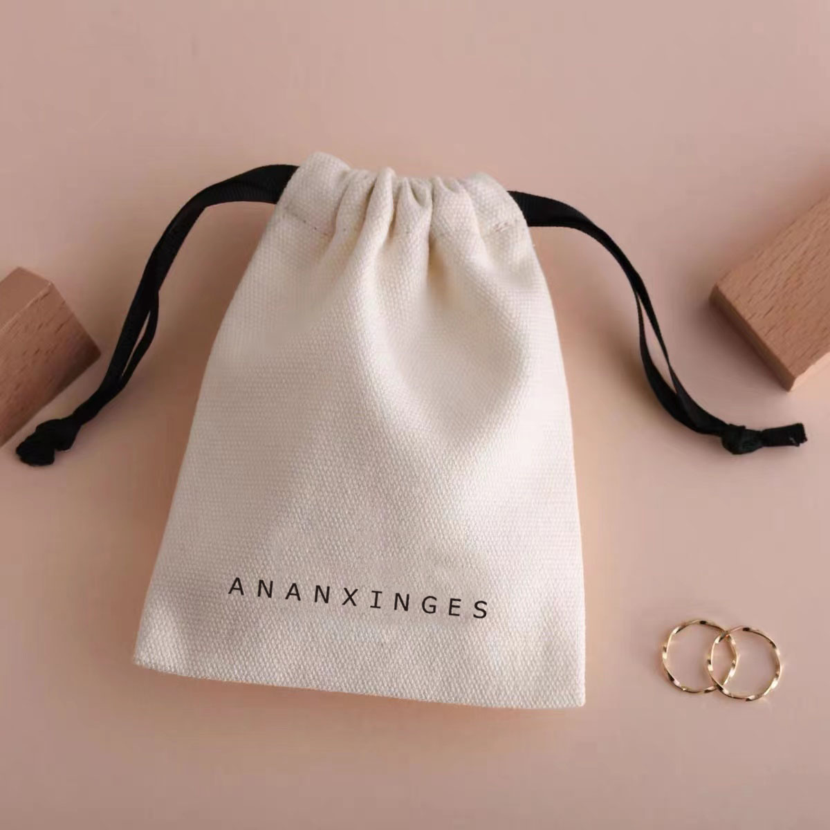 Custom logo Luxury Drawstring Bags Soft Linen Cotton Muslin Pouch with Double String Bags Baby Shoes Cosmetic Skin Care Products