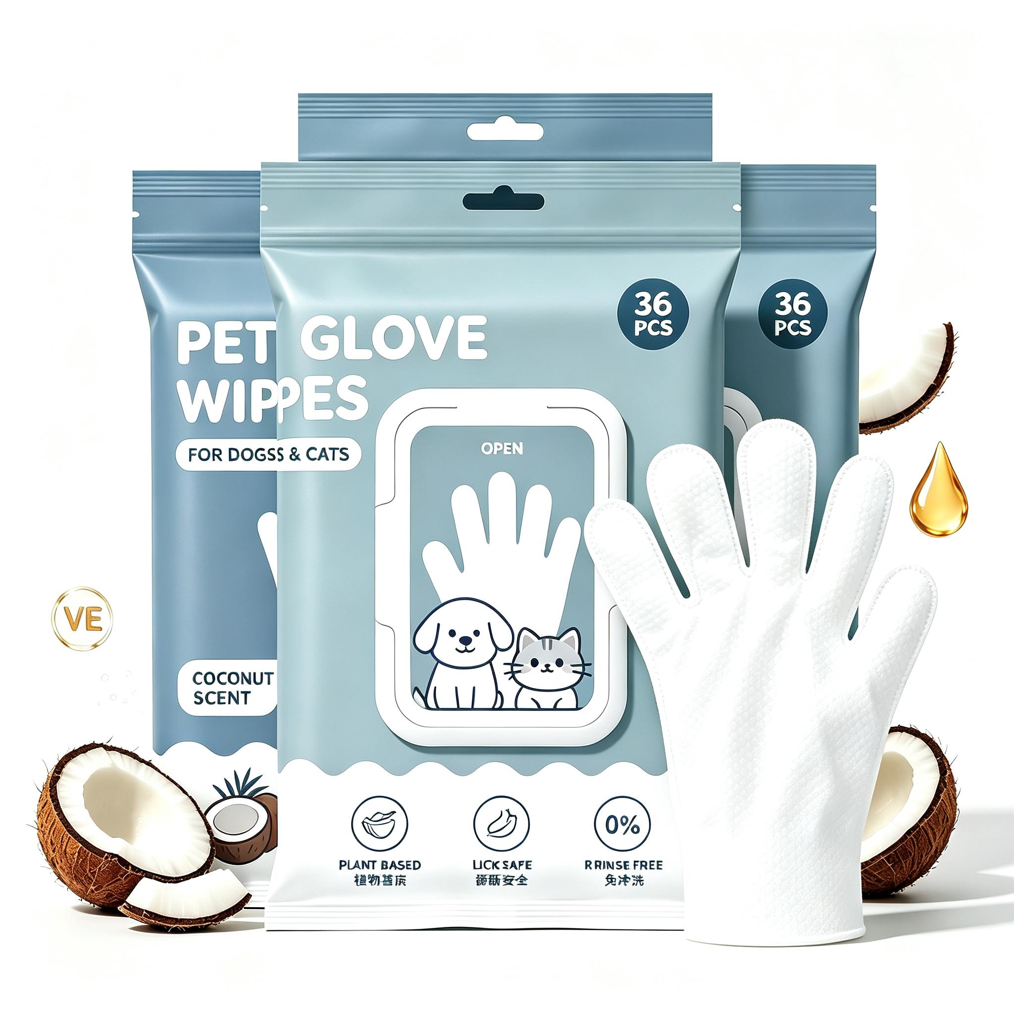 Waterless Wash Deodorizing Pet Wet Wipe Portable Individual Pack Gloves Pet Wipes Organic Pet Glove Wipes
