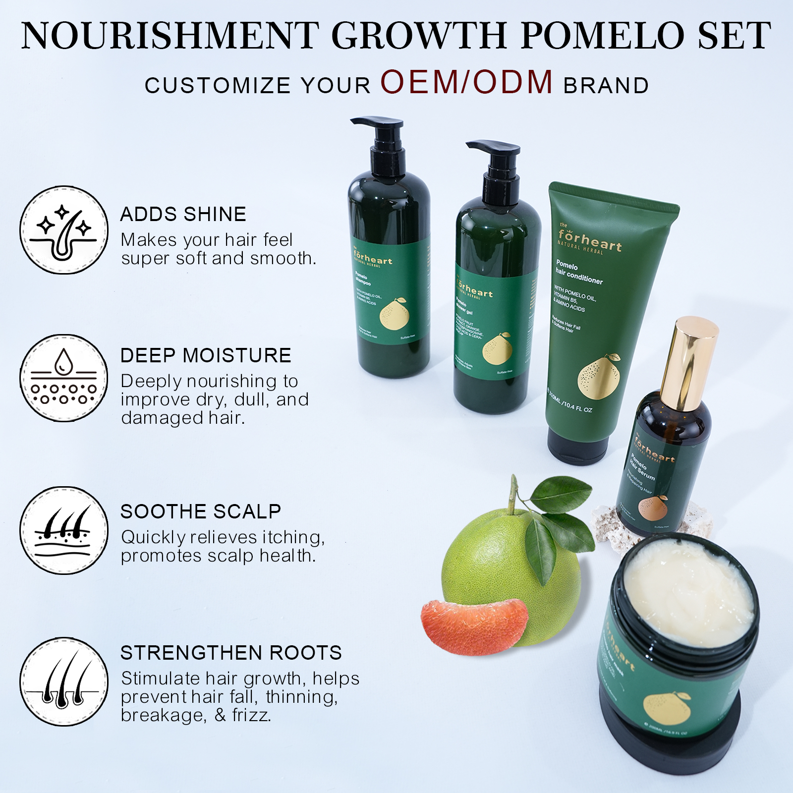 Custom Private Label Organic Natural Sulfate Free Vitamin B6 And Pomelo Shampoo And Conditioner For Stimulate Hair Growth