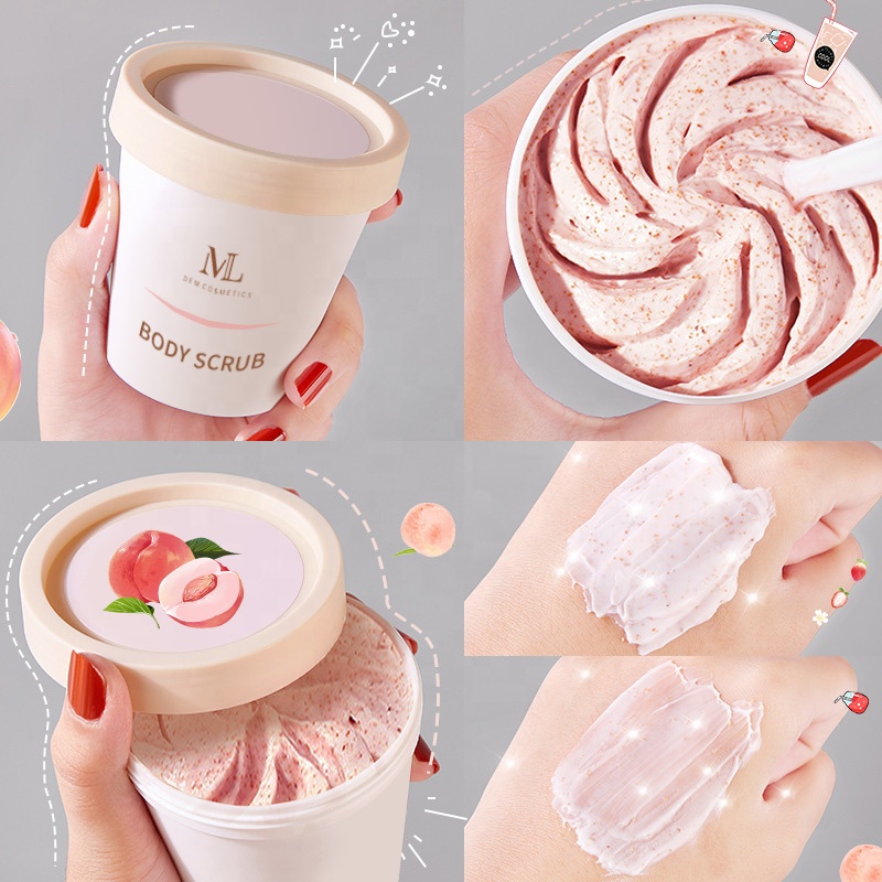 Private Label Natural Peach Fragrance Whitening Coffee Body Scrub Wholesale Organic Sugar Exfoliating Shea Body Scrub