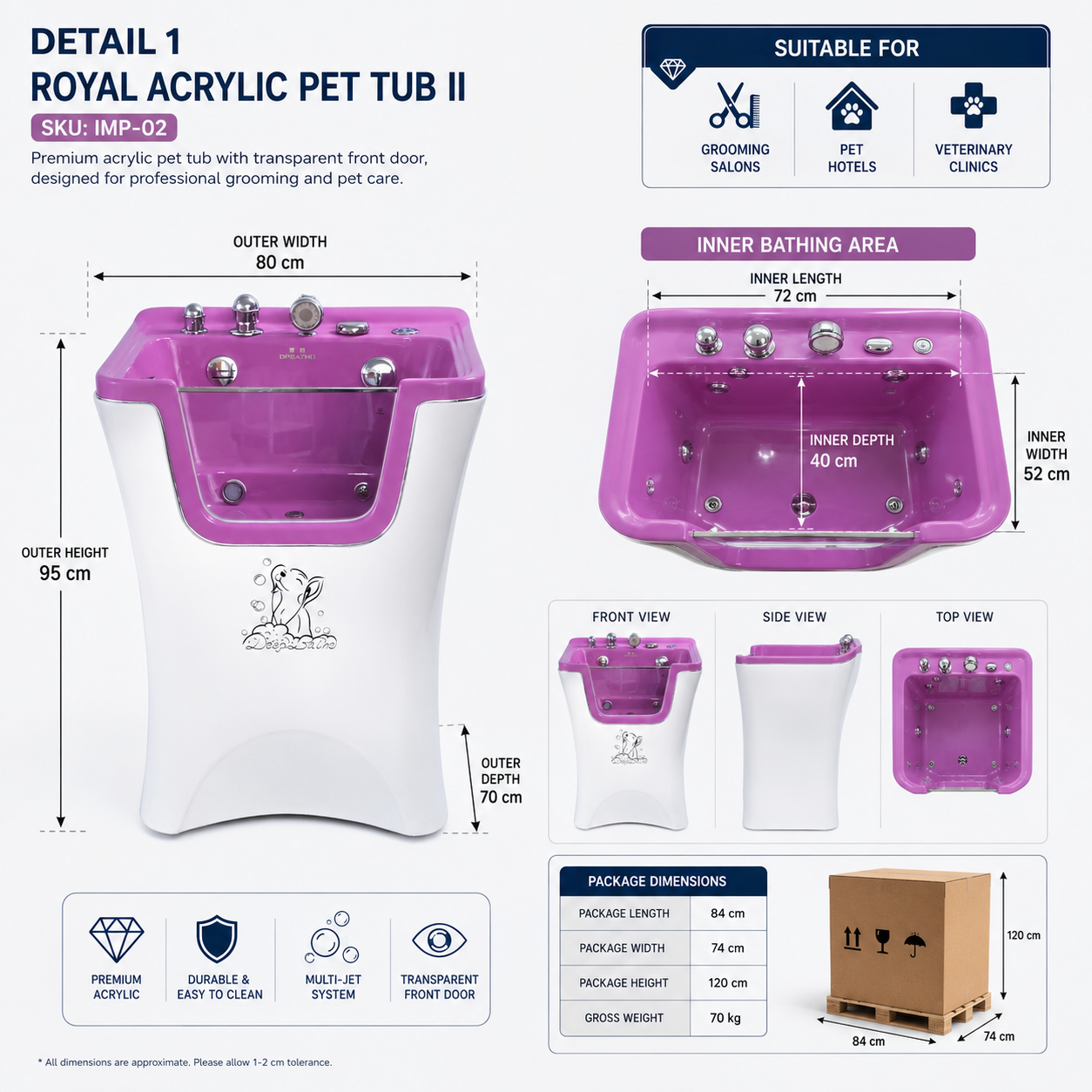 Global Supply CE Certified Heavy-Duty Acrylic Pet Grooming Spa Equipment