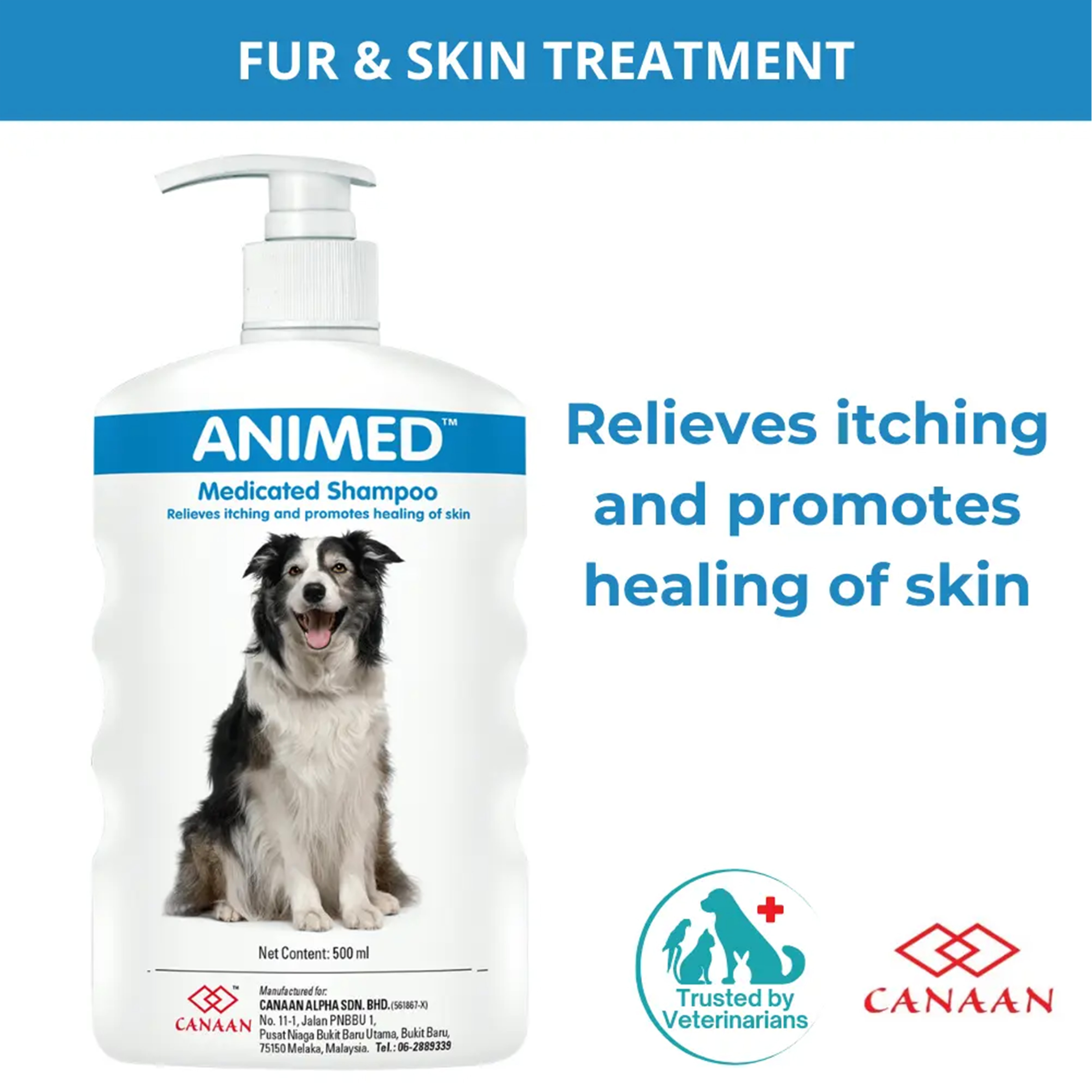 Premium Pet Grooming Shampoo Animed Medicated Formula for Dogs Healthy Coat Anti-Itch Solution
