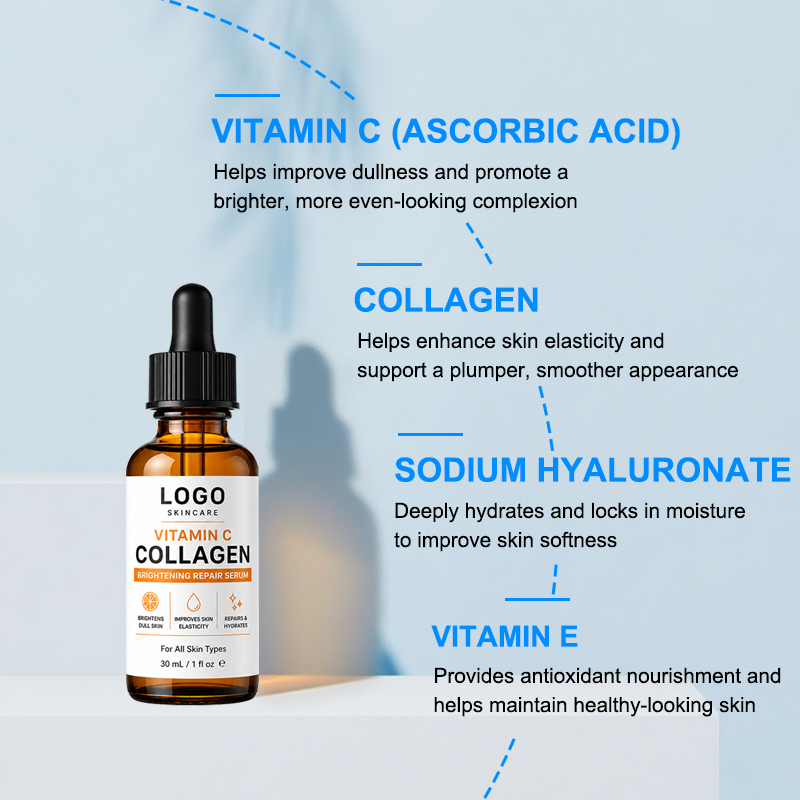 Private Label Vitamin C &amp; E Face Serum 30ml Natural Ascorbic Acid Collagen Hyaluronic Acid Whitening Anti-Aging Skin Care