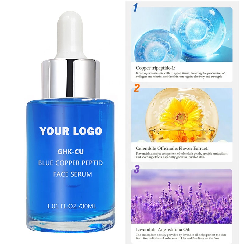 Private Label Anti-Aging Ghk-cu Collagen Face Serum Blue Copper Peptides Skincare Lifting Serum Booster