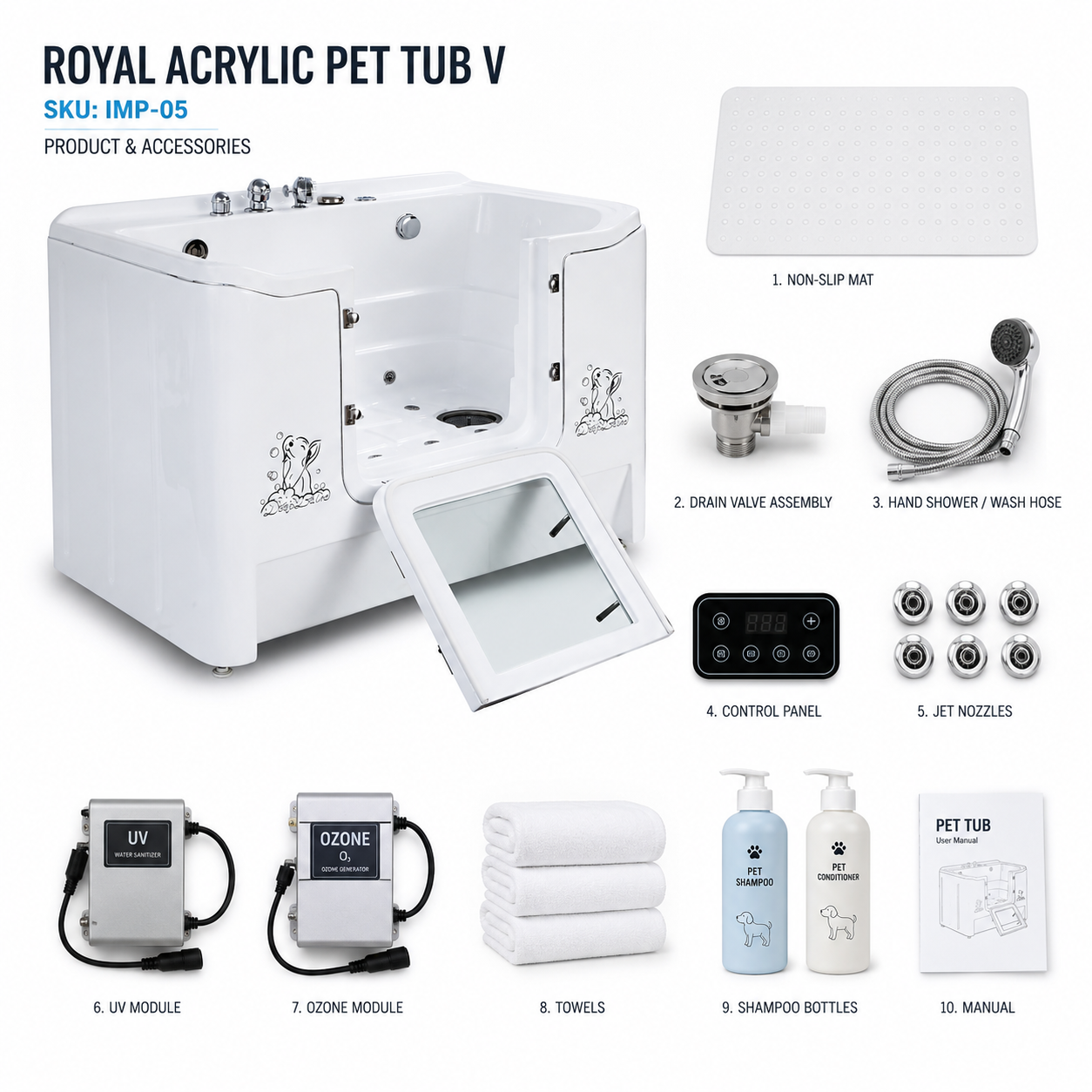 Commercial Chemical-Free Rapid Deep Cleaning Acrylic Pet Grooming Spa Equipment