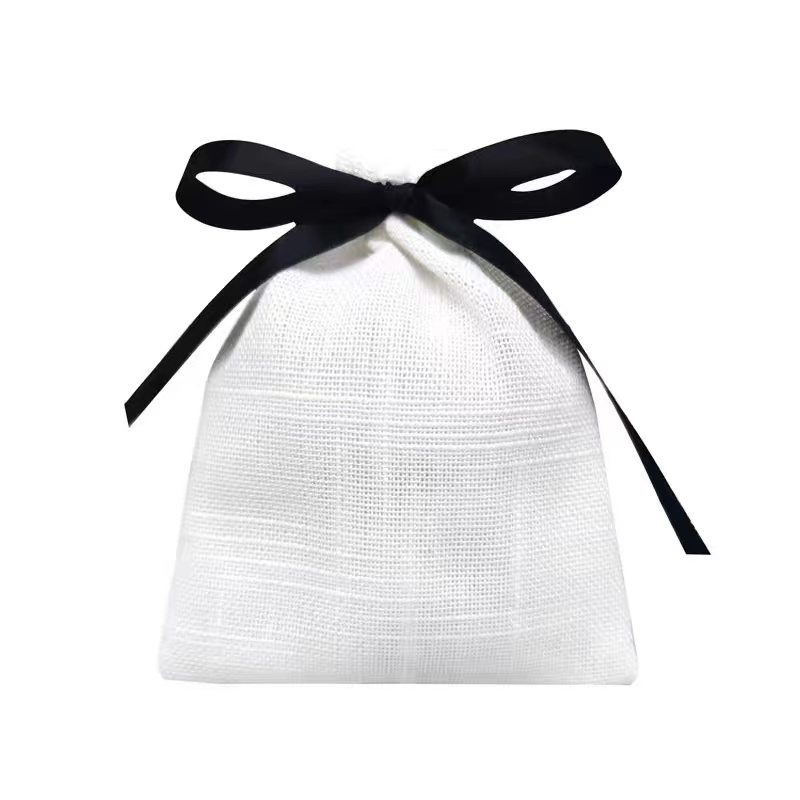 Custom logo Luxury Drawstring Bags Soft Linen Cotton Muslin Pouch with Double String Bags Baby Shoes Cosmetic Skin Care Products