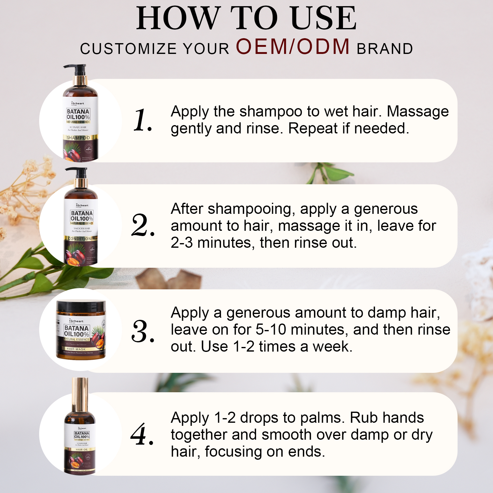 Private Label Shampoo Hair Care Product Set Organic 100% Batana Oil Original Shampoo And Custom Stock Wholesale Shampoo Set