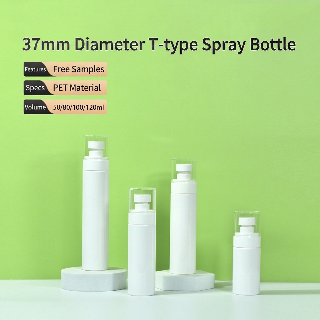 37mm Cylindrical T-type Spray Bottle White 50ml Baby Skincare Portioning PET Press-type Spray Bottle OEM/ODM Customization Silk