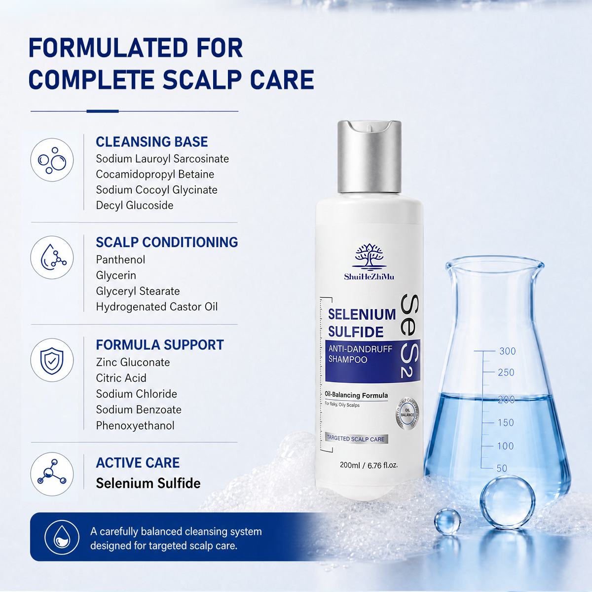 Custom Formula Selenium Disulphide Shampoo Dual Zinc Panthenol Scalp Cleansing Oil Control Private Label OEM ODM Manufacturer