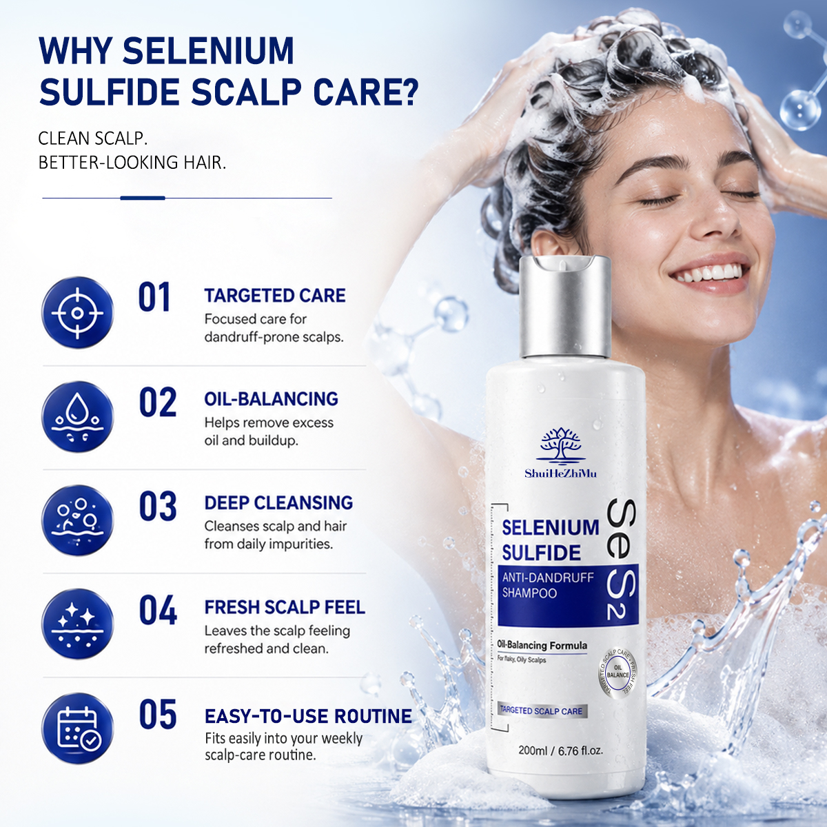 Custom Formula Selenium Disulphide Shampoo Dual Zinc Panthenol Scalp Cleansing Oil Control Private Label OEM ODM Manufacturer