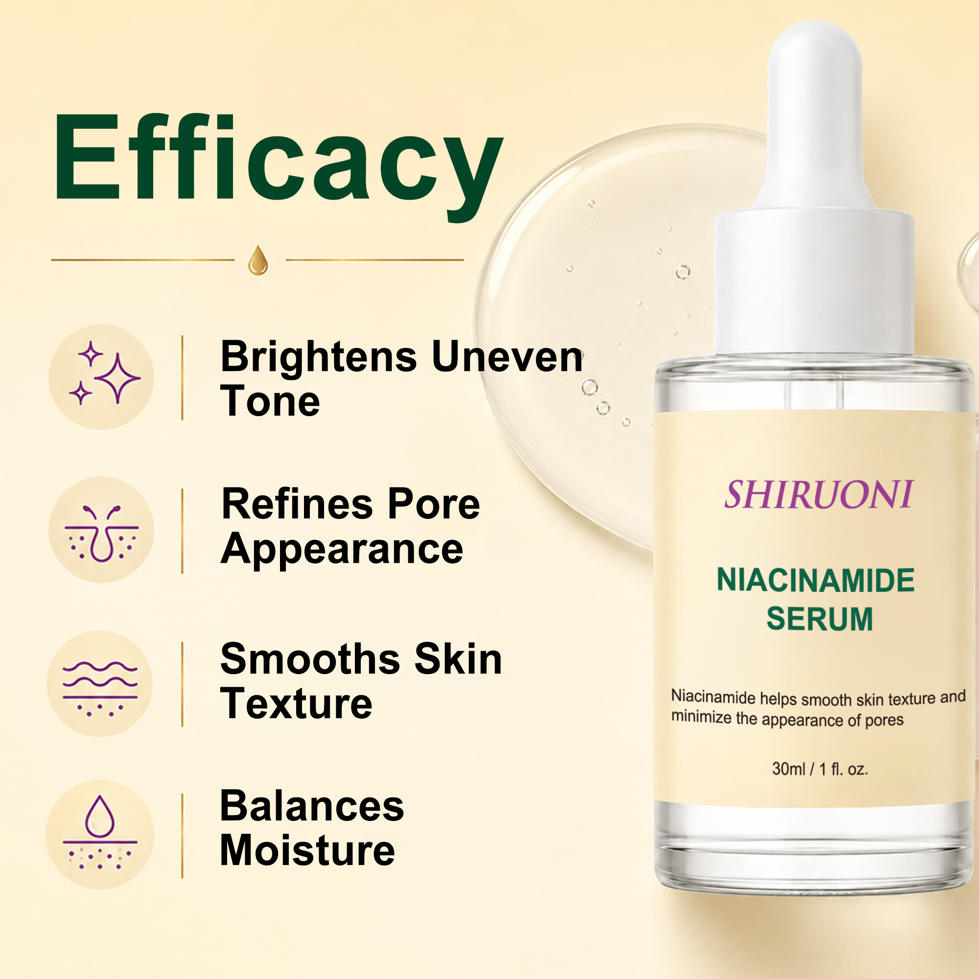 Private Label Vegan Niacinamide Serum Hyaluronic Acid Brightening Pore Shrinking Hydrating Skin Tone Correcting Face Essence