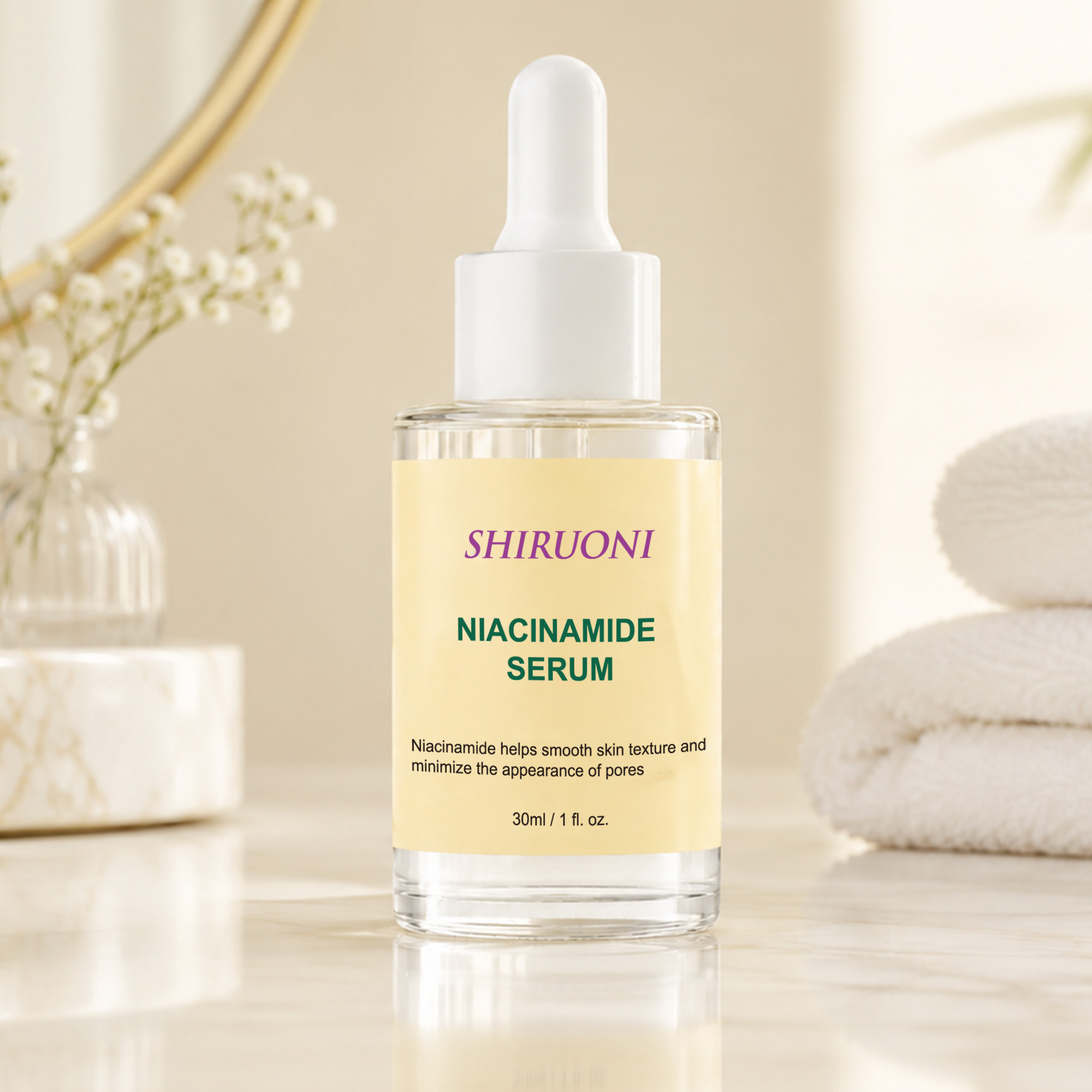 Private Label Vegan Niacinamide Serum Hyaluronic Acid Brightening Pore Shrinking Hydrating Skin Tone Correcting Face Essence