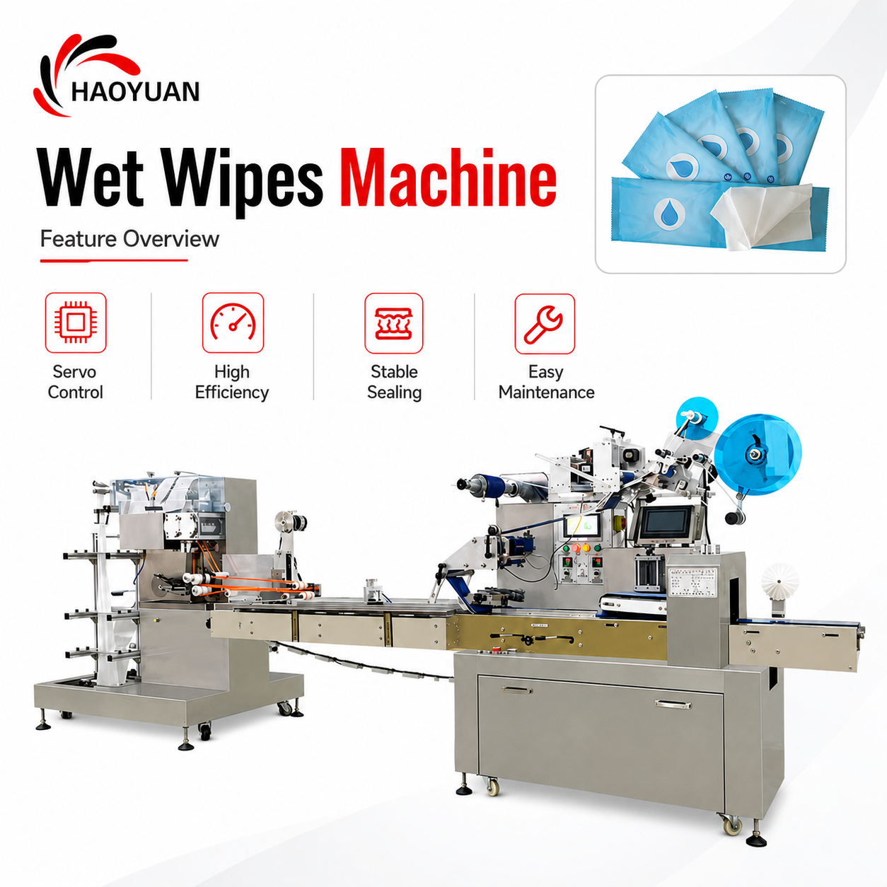 HAOYUAN JBK-260S Automatic Baby Skincare Wipes High Speed CE Certified Quality Touch Production Line Wet Wipes Machine