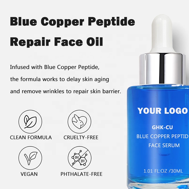 Private Label Anti-Aging Ghk-cu Collagen Face Serum Blue Copper Peptides Skincare Lifting Serum Booster