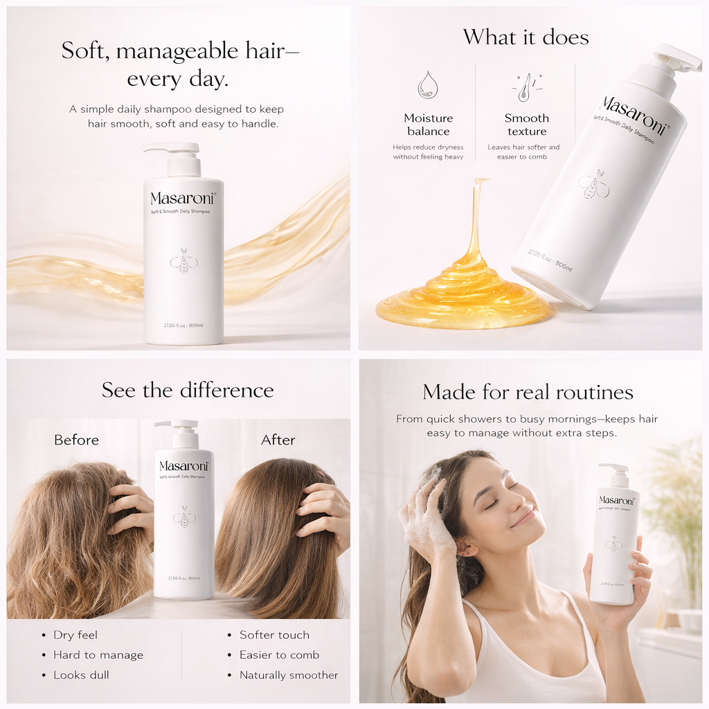 Wholesale Private Label Hair Shampoo Masaroni Soft Smooth Moisture Daily Shampoo Sulfate Free OEM Nourishing Hair Care Factory