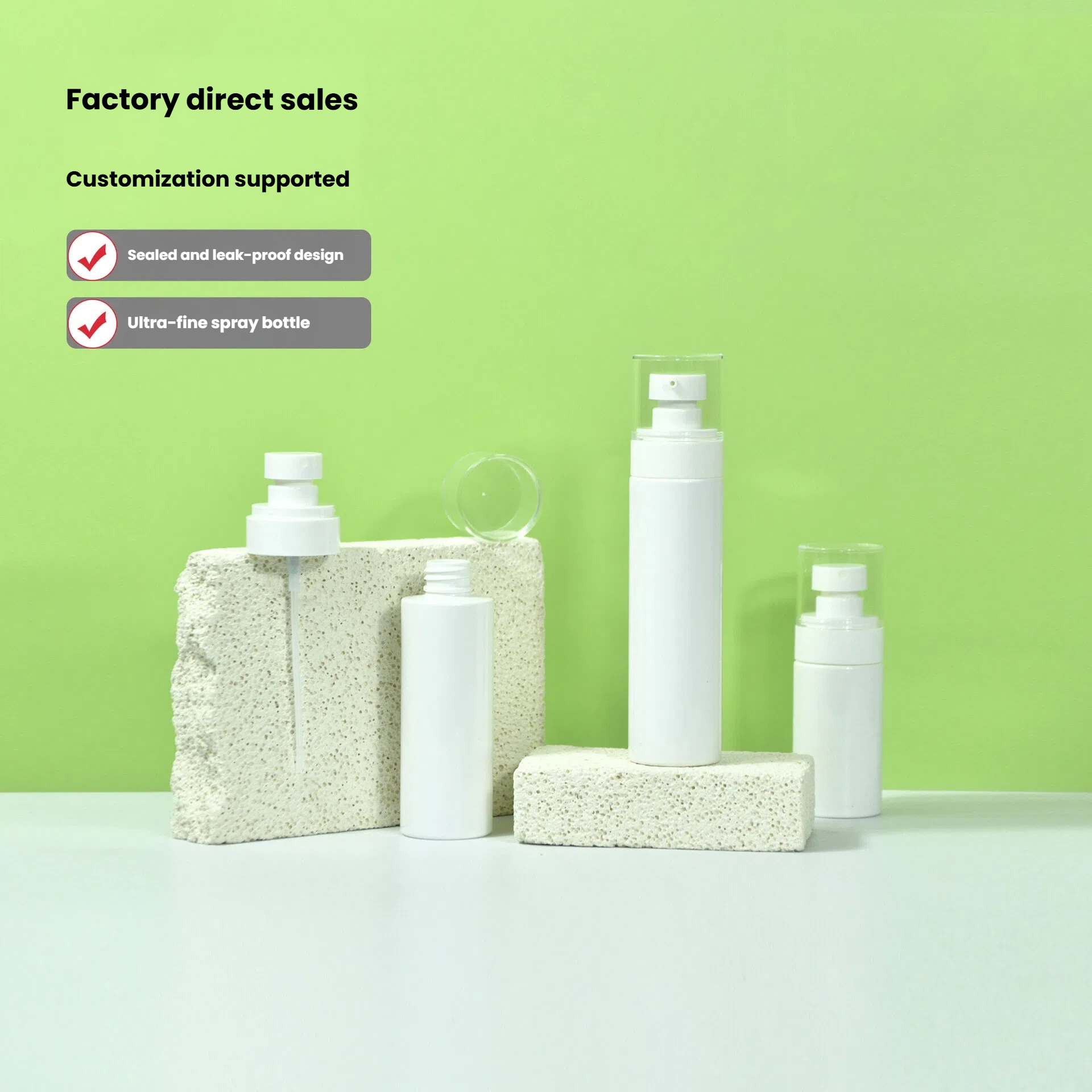 37mm Cylindrical T-type Spray Bottle White 50ml Baby Skincare Portioning PET Press-type Spray Bottle OEM/ODM Customization Silk