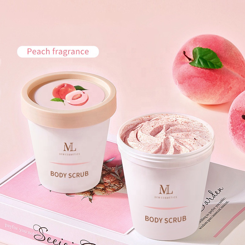 Private Label Natural Peach Fragrance Whitening Coffee Body Scrub Wholesale Organic Sugar Exfoliating Shea Body Scrub