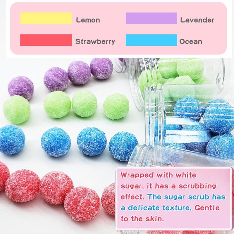 Custom Body Bath Skin Scrub Balls Logo OEM Best Organic Gommage De Sucre De Bain Fruit Salt Body Sugar Scrubs Ball